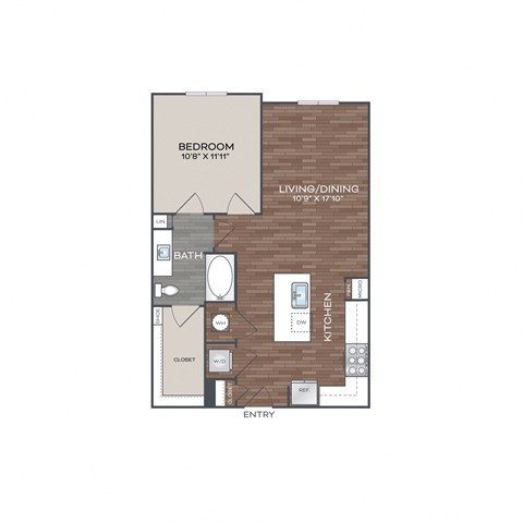 Floor plan for 1 bed, 1 bath, 748 sqft